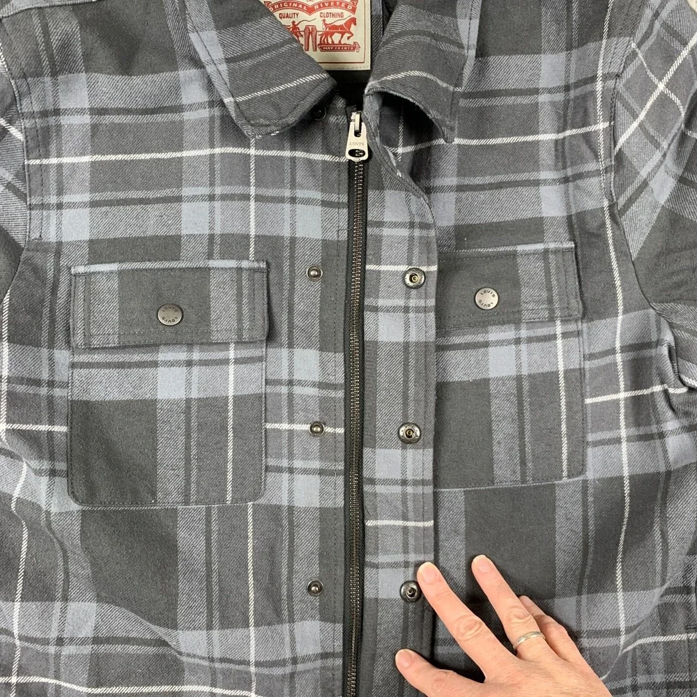 Levis Jacket Mens Medium‎ Grey Flannel Quilted Filled Shacket Inside Pocket Coat